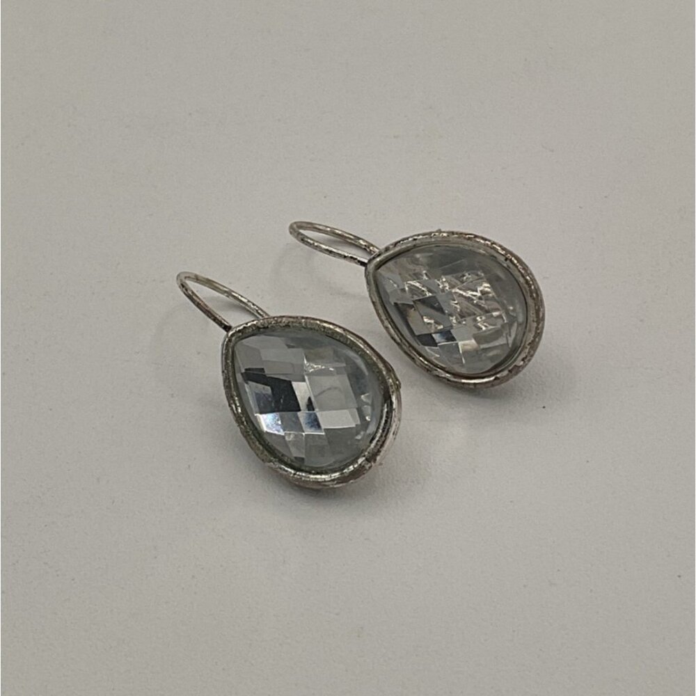 Teardrop Dangle Earrings With Faceted Clear Stones & Silver-Tone Setting